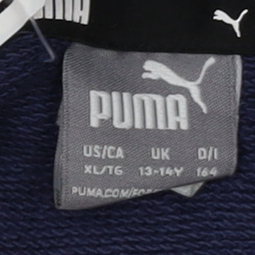 Puma Boys Blue Pullover Hoodie 13-14 Years Regular Fit Logo Cotton Blend