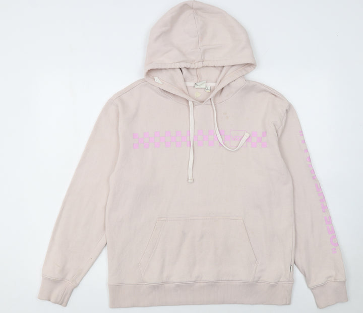 Vans Womens Beige Pink Check Pullover Hoodie Size S Cotton