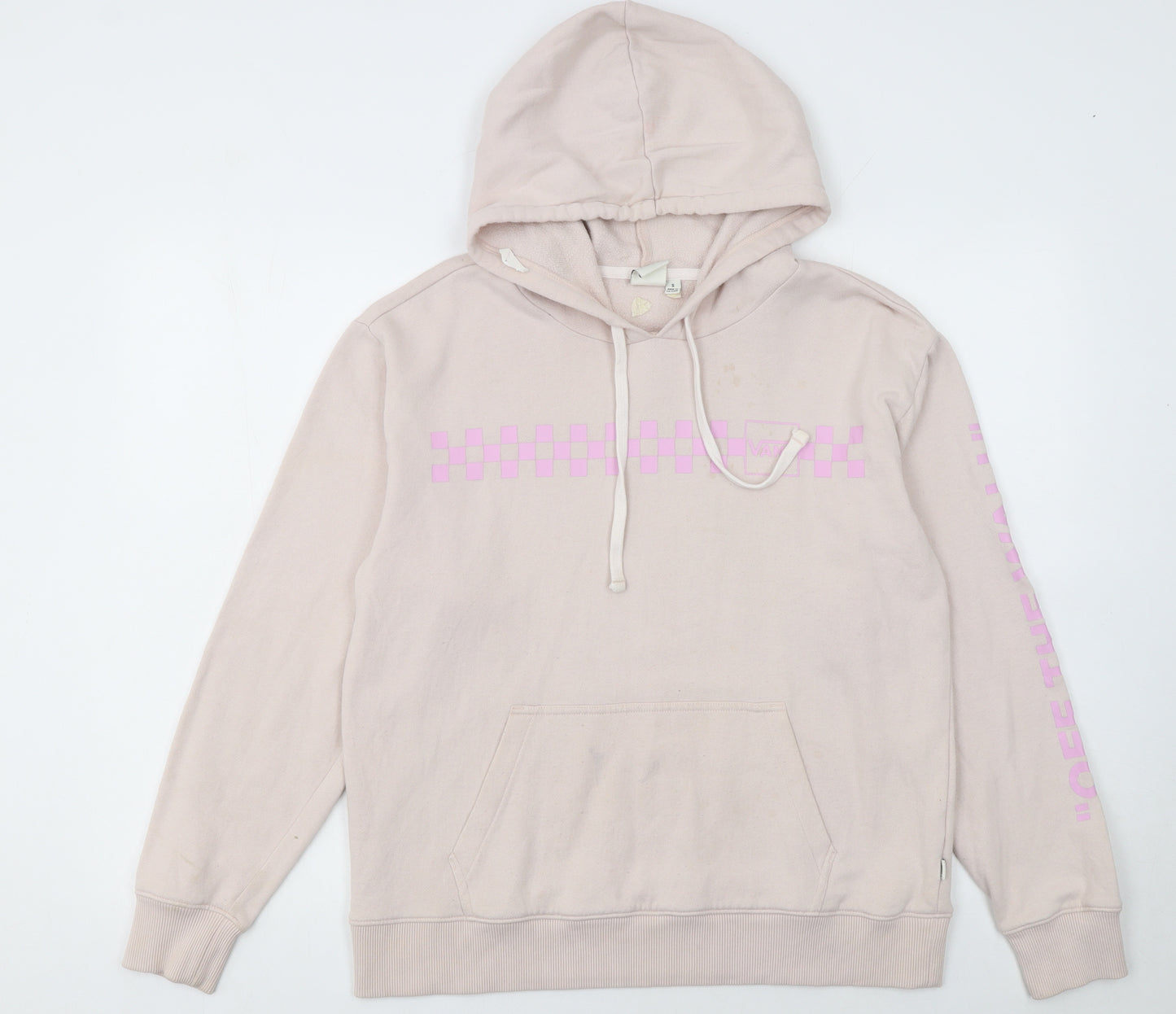 Vans Womens Beige Pink Check Pullover Hoodie Size S Cotton