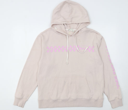Vans Womens Beige Pink Check Pullover Hoodie Size S Cotton