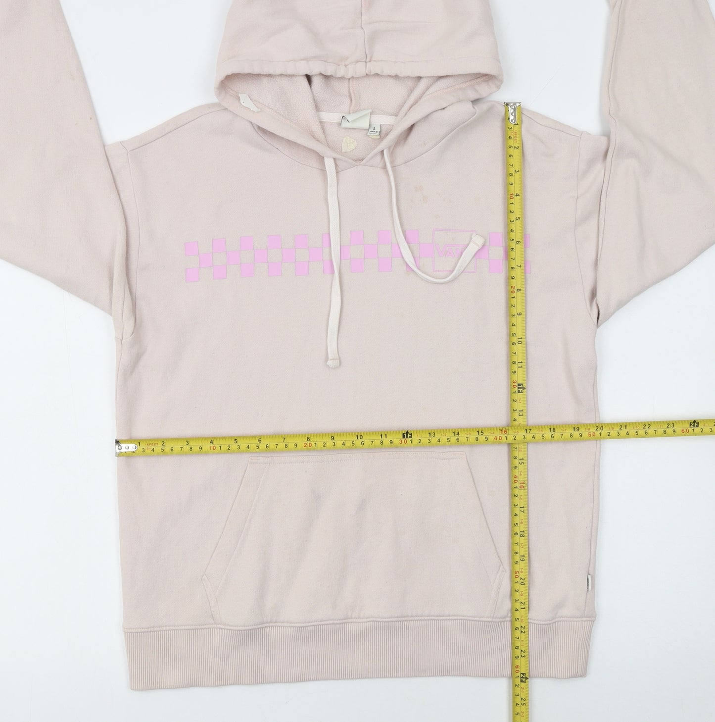 Vans Womens Beige Pink Check Pullover Hoodie Size S Cotton