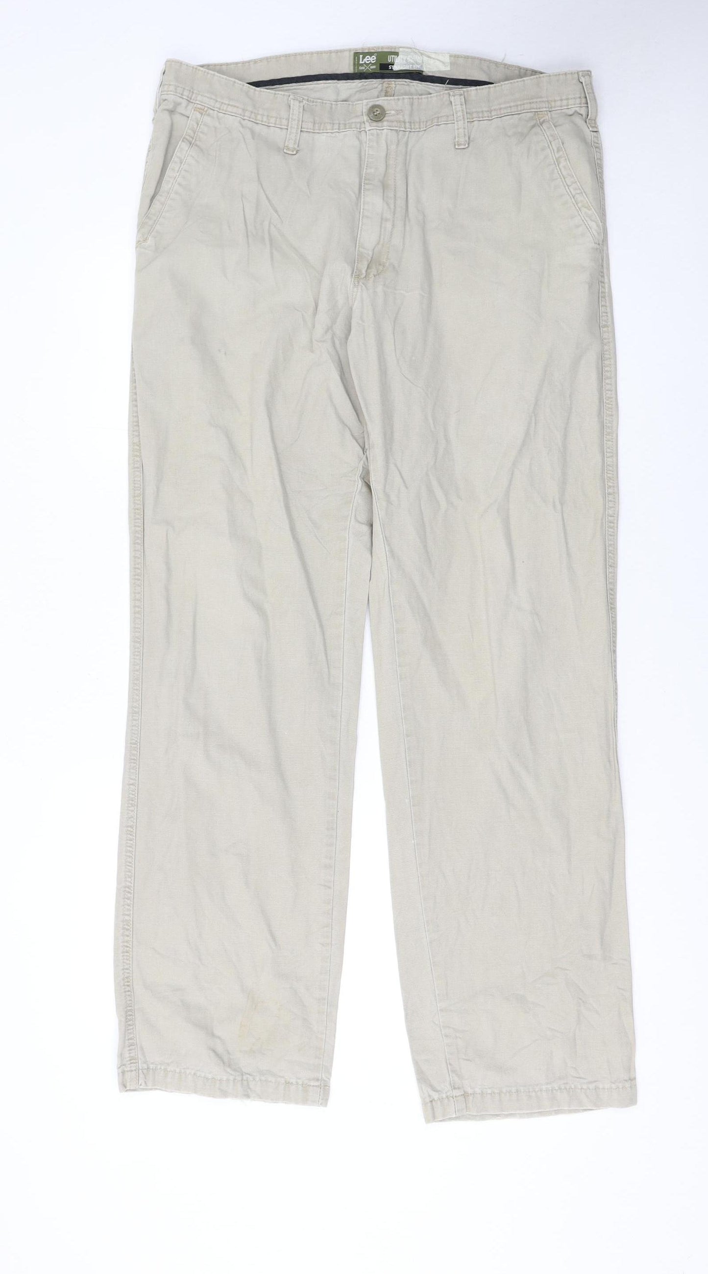 Lee Men's Beige Chino Straight Fit Cotton Trousers 36W 34L