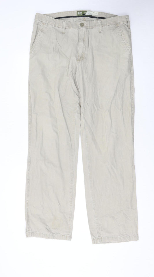Lee Men's Beige Chino Straight Fit Cotton Trousers 36W 34L
