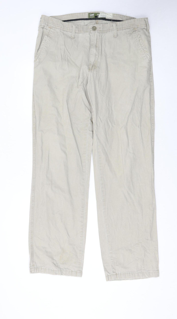 Lee Men's Beige Chino Straight Fit Cotton Trousers 36W 34L
