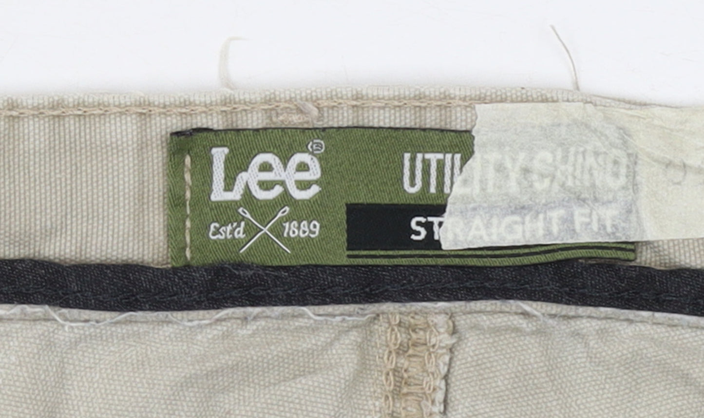 Lee Men's Beige Chino Straight Fit Cotton Trousers 36W 34L