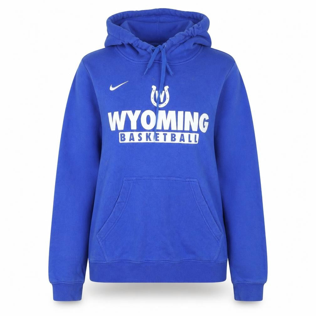 Front view of Nike Women's Blue Wyoming Basketball Pullover Hoodie, size L