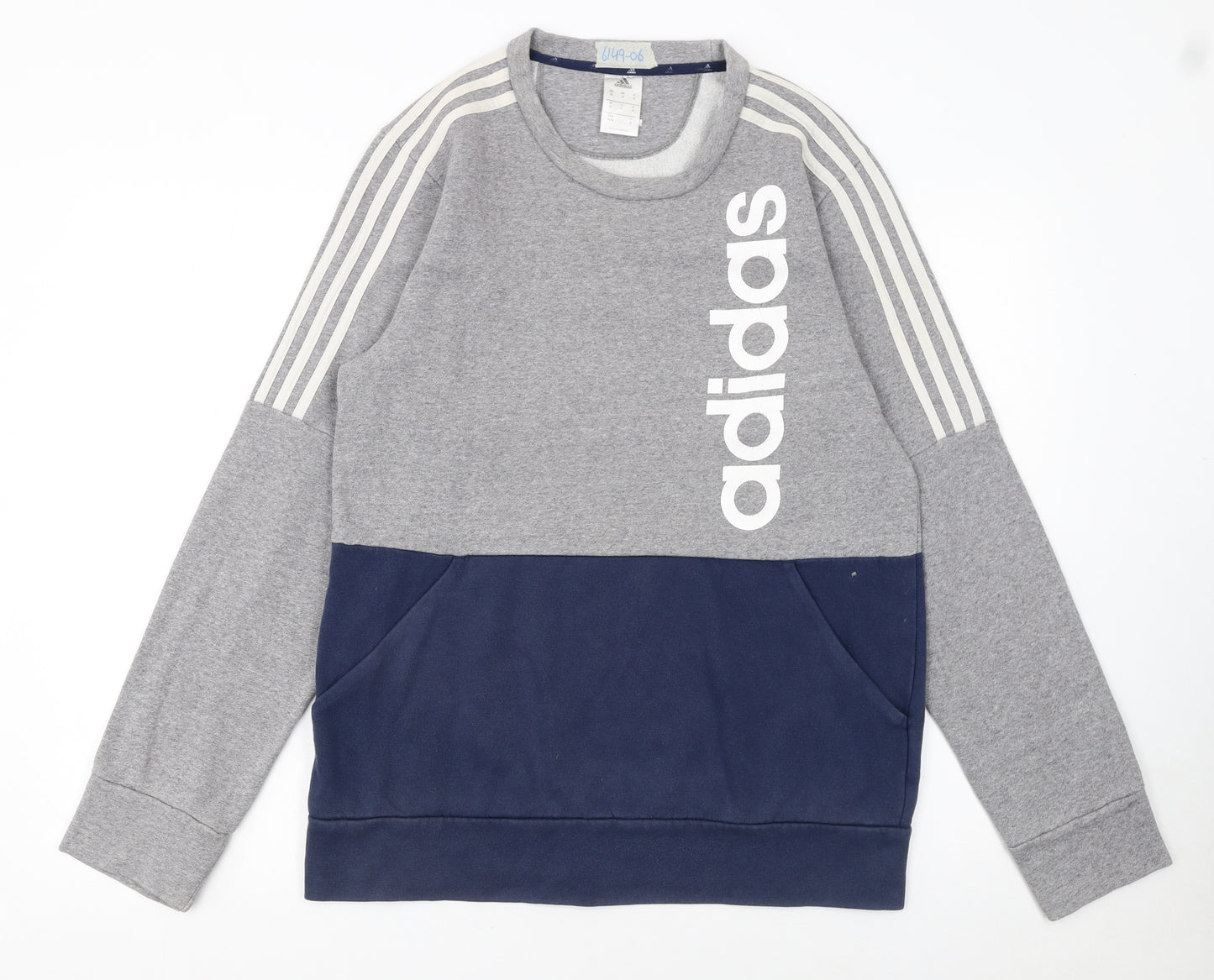 Adidas Men Grey Pullover Sweatshirt M Crew Neck Logo Sports Top