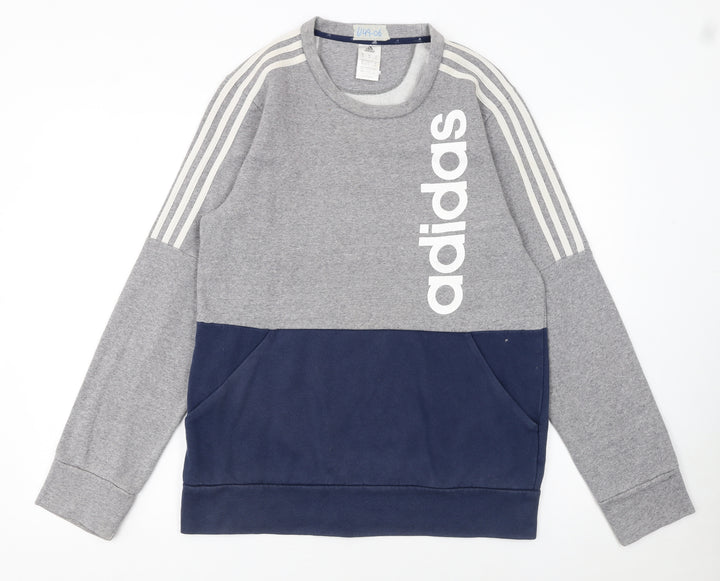 Adidas Men Grey Pullover Sweatshirt M Crew Neck Logo Sports Top