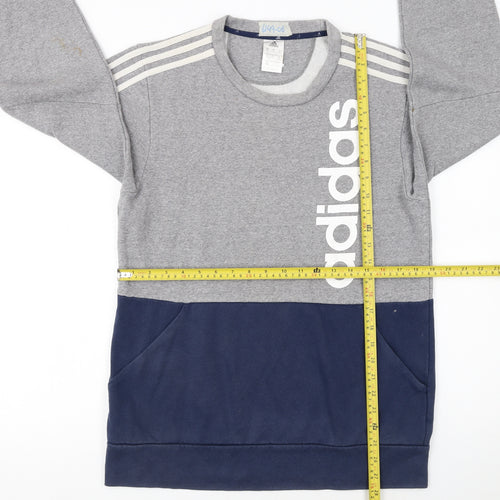 Adidas Men Grey Pullover Sweatshirt M Crew Neck Logo Sports Top