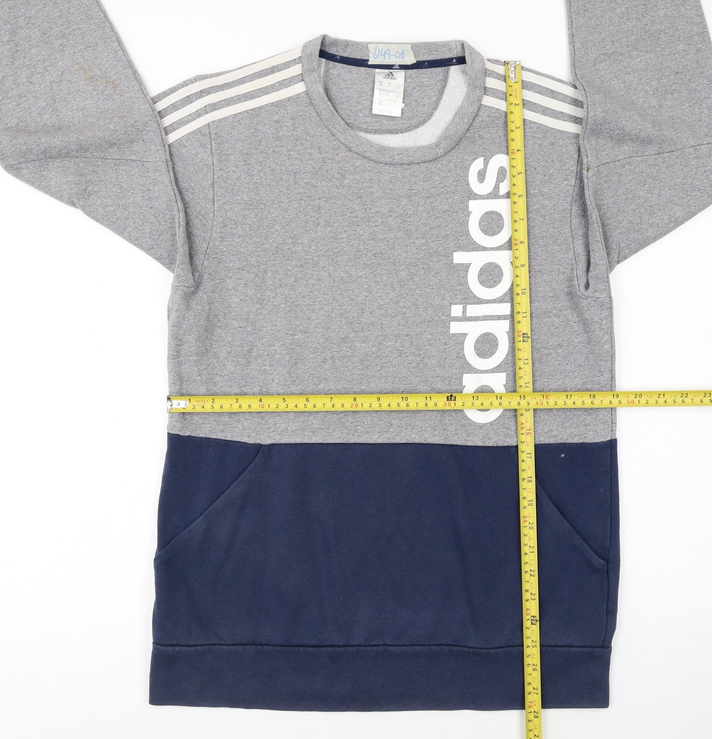 Adidas Men Grey Pullover Sweatshirt M Crew Neck Logo Sports Top