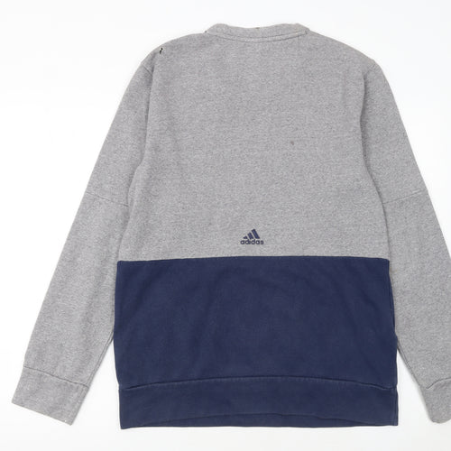 Adidas Men Grey Pullover Sweatshirt M Crew Neck Logo Sports Top