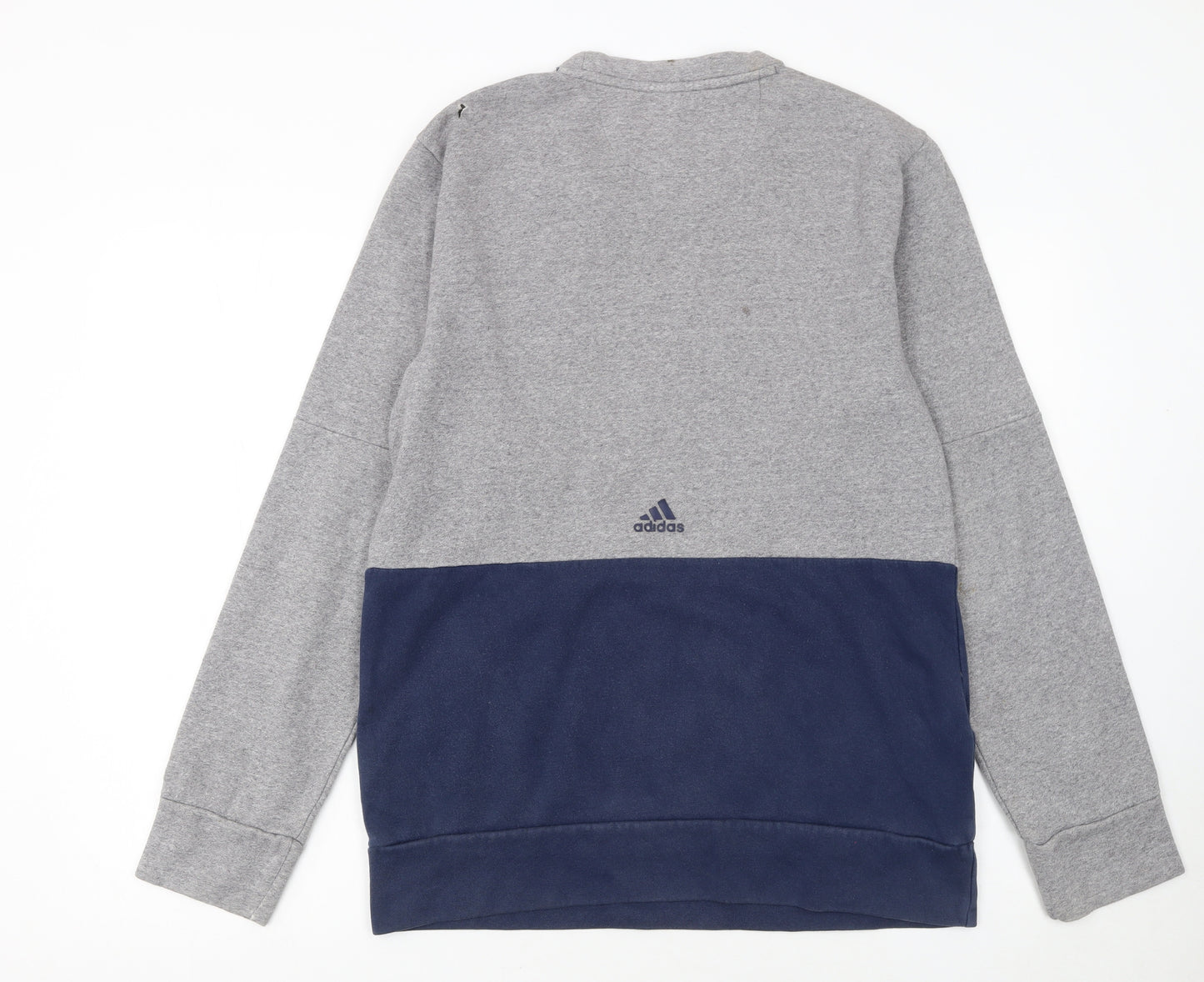 Adidas Men Grey Pullover Sweatshirt M Crew Neck Logo Sports Top