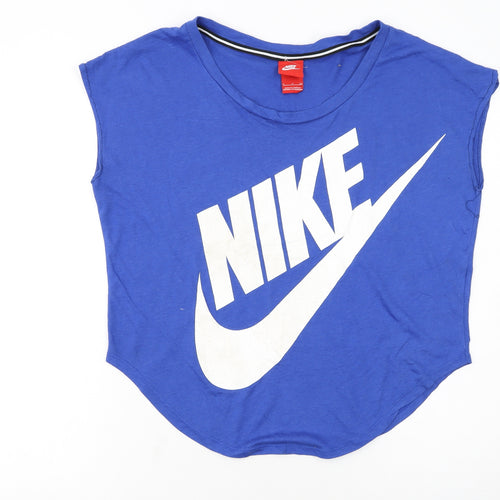 Nike Women's Blue Cropped Sleeveless Cotton T-Shirt Size S