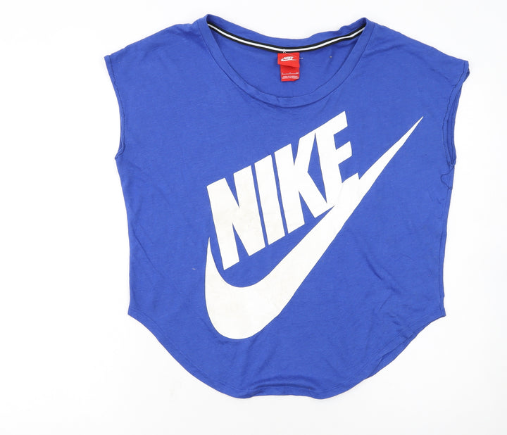 Nike Women's Blue Cropped Sleeveless Cotton T-Shirt Size S