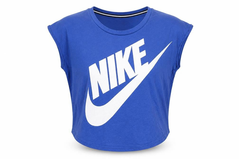 Nike Women's Blue Cropped Sleeveless Cotton T-Shirt Size S