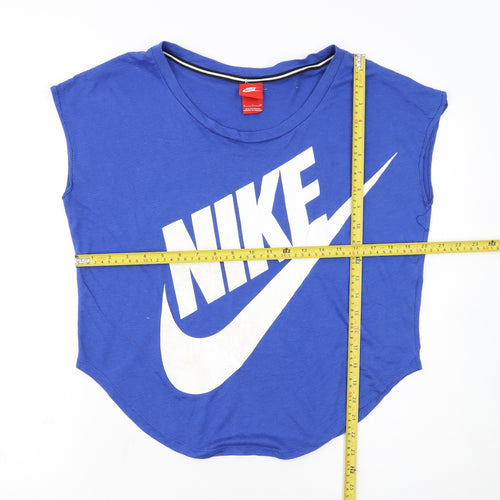 Nike Women's Blue Cropped Sleeveless Cotton T-Shirt Size S