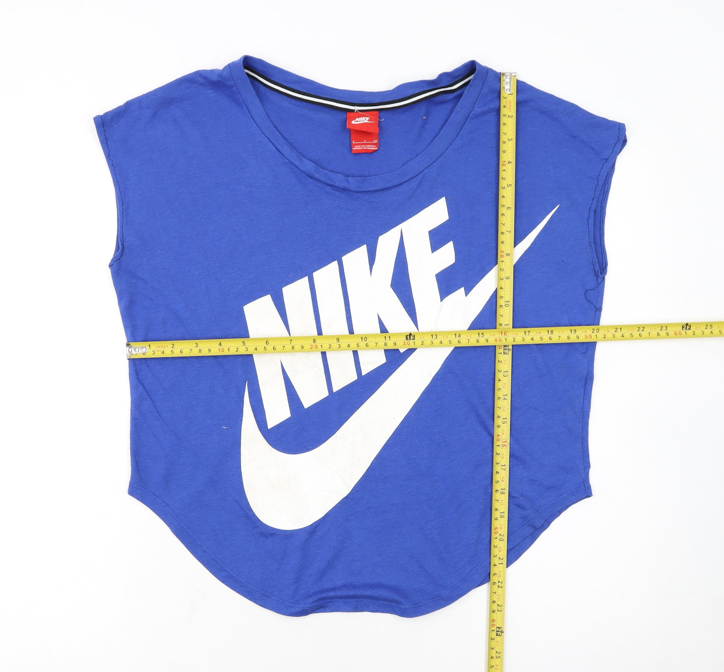 Nike Women's Blue Cropped Sleeveless Cotton T-Shirt Size S