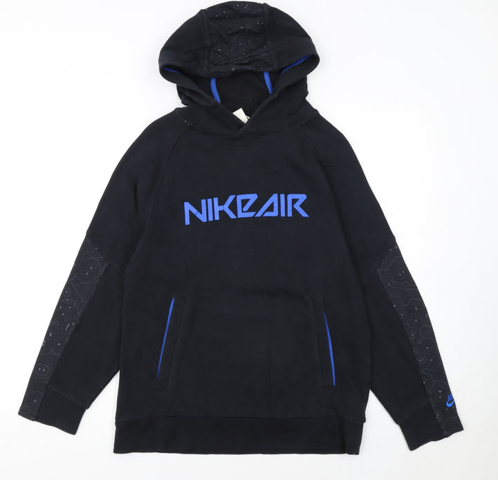 Nike Boys Black Pullover Hoodie 12-13 Years Graphic Print Sportswear