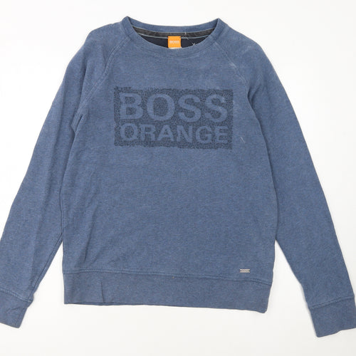 Hugo Boss Men's Blue Logo Pullover Sweatshirt Size M Crew Neck Cotton