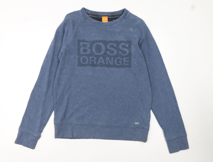 Hugo Boss Men's Blue Logo Pullover Sweatshirt Size M Crew Neck Cotton