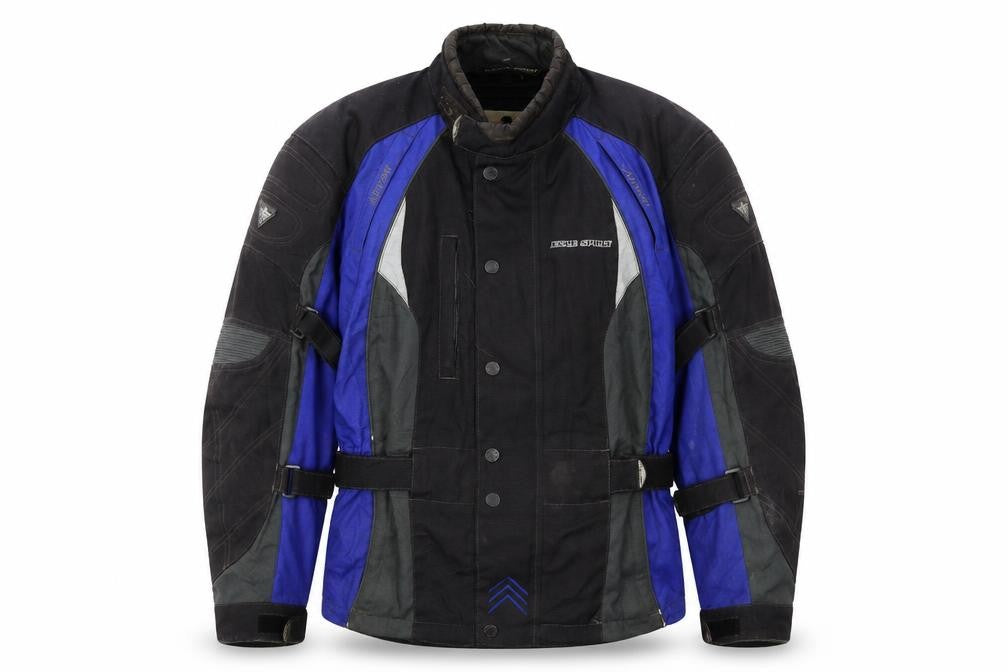Front view of Cycle Spirit Men's Black Blue Motorcycle Jacket, size M, Windproof