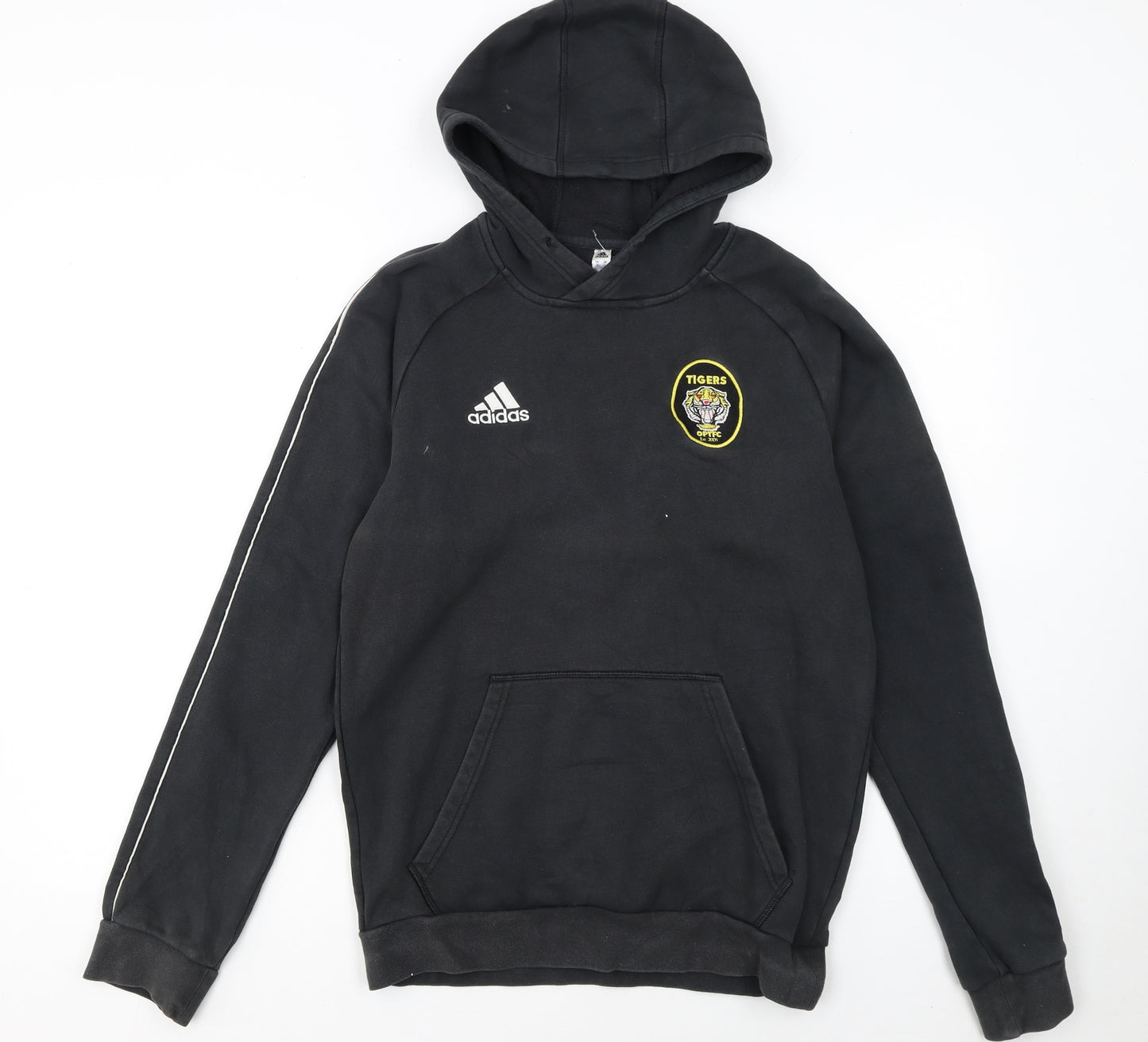 Adidas Men's Black Small Pullover Hoodie with Logo and Tiger Patch