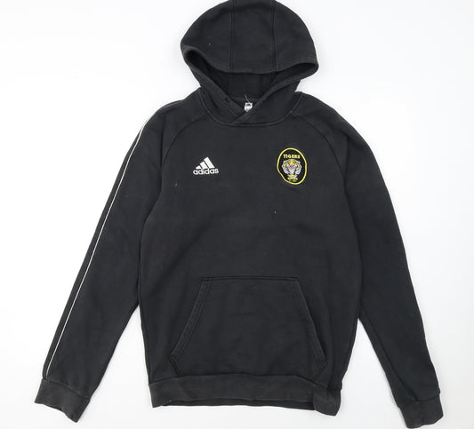 Adidas Men's Black Small Pullover Hoodie with Logo and Tiger Patch