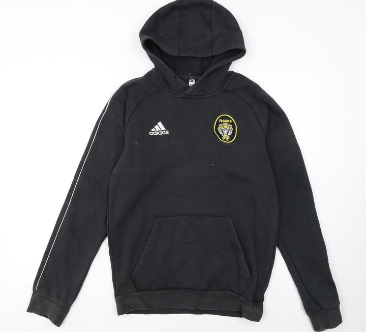 Adidas Men's Black Small Pullover Hoodie with Logo and Tiger Patch