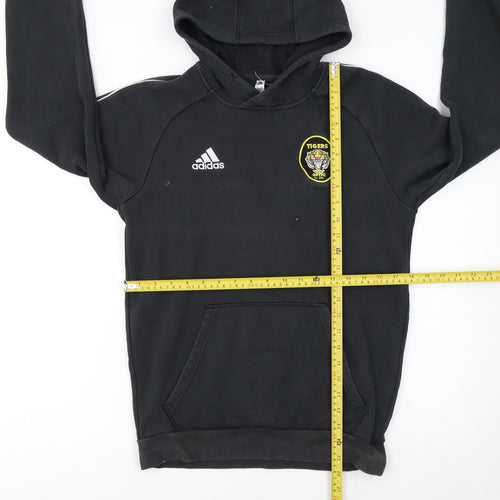 Adidas Men's Black Small Pullover Hoodie with Logo and Tiger Patch