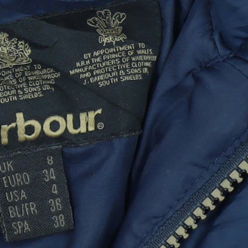 Barbour Women's Blue Long Hooded Puffer Coat Size 8 Faux Fur Trim