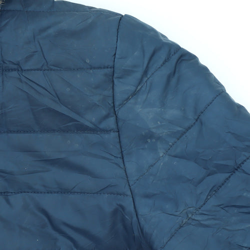 Barbour Women's Blue Long Hooded Puffer Coat Size 8 Faux Fur Trim