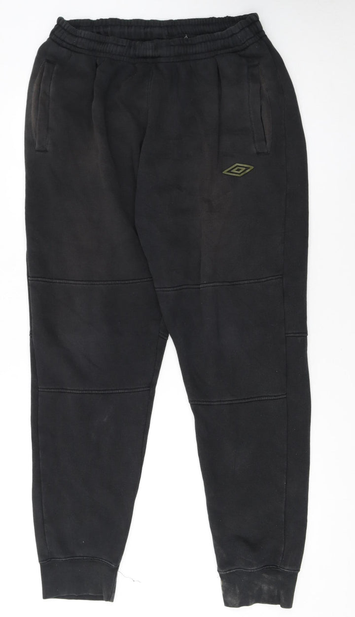 Umbro Men Black XL Jogger Trousers Fleece Lined Tapered Fit