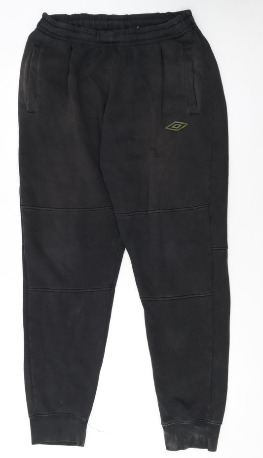 Umbro Men Black XL Jogger Trousers Fleece Lined Tapered Fit