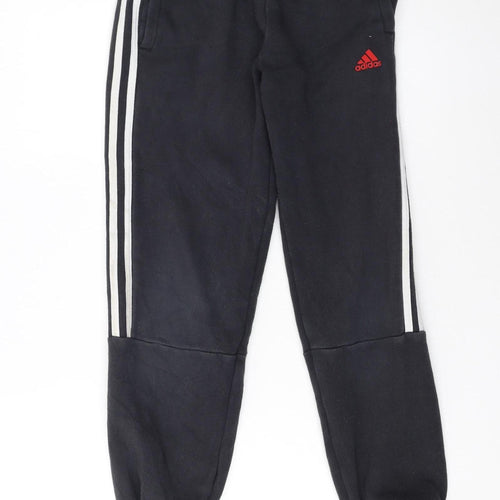 Adidas Boys Black Jogger Trousers 12 Years Fleece Side Stripe Sportswear