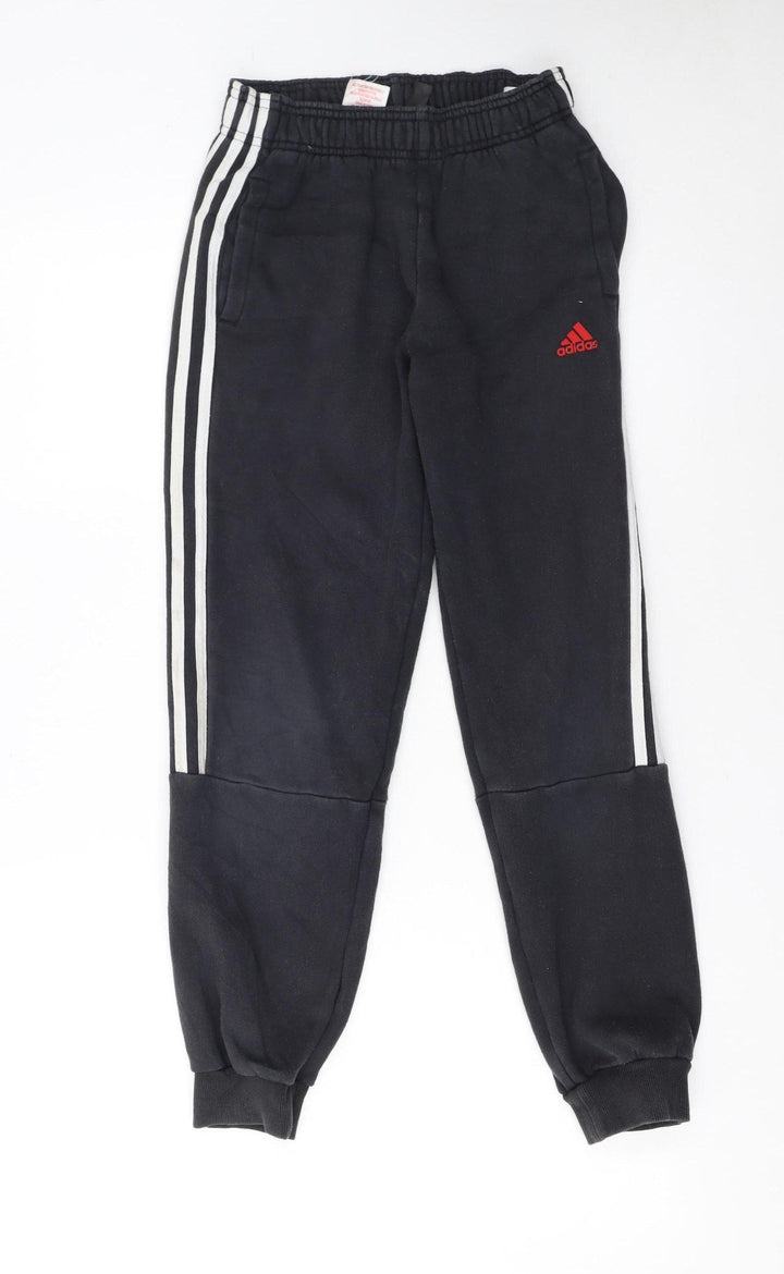 Adidas Boys Black Jogger Trousers 12 Years Fleece Side Stripe Sportswear