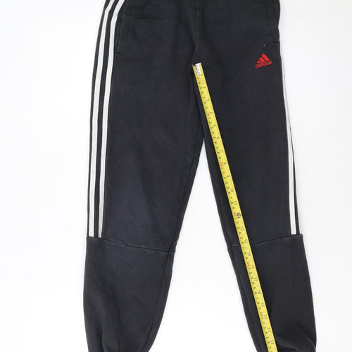 Adidas Boys Black Jogger Trousers 12 Years Fleece Side Stripe Sportswear