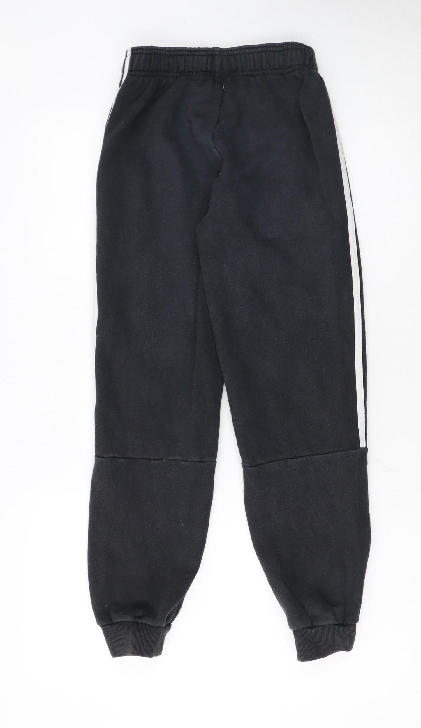 Adidas Boys Black Jogger Trousers 12 Years Fleece Side Stripe Sportswear