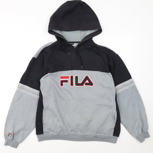 Fila Boys Black & Grey Pullover Hoodie XL (176cm) Cotton Blend Logo Sweatshirt