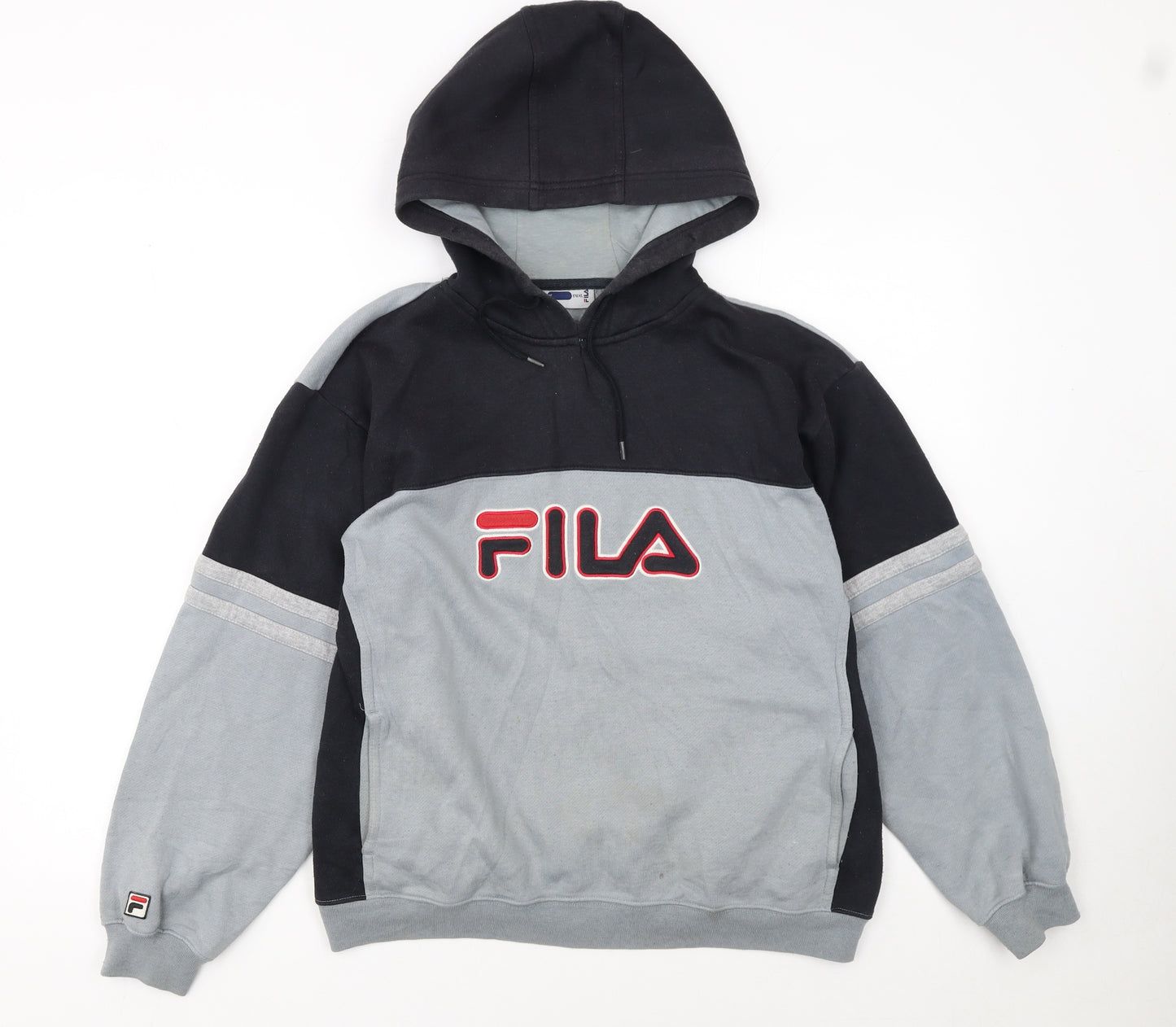 Fila Boys Black & Grey Pullover Hoodie XL (176cm) Cotton Blend Logo Sweatshirt