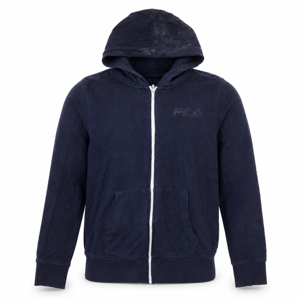 Front view of Fila Men's Blue Full Zip Hoodie, size S, Regular Fit