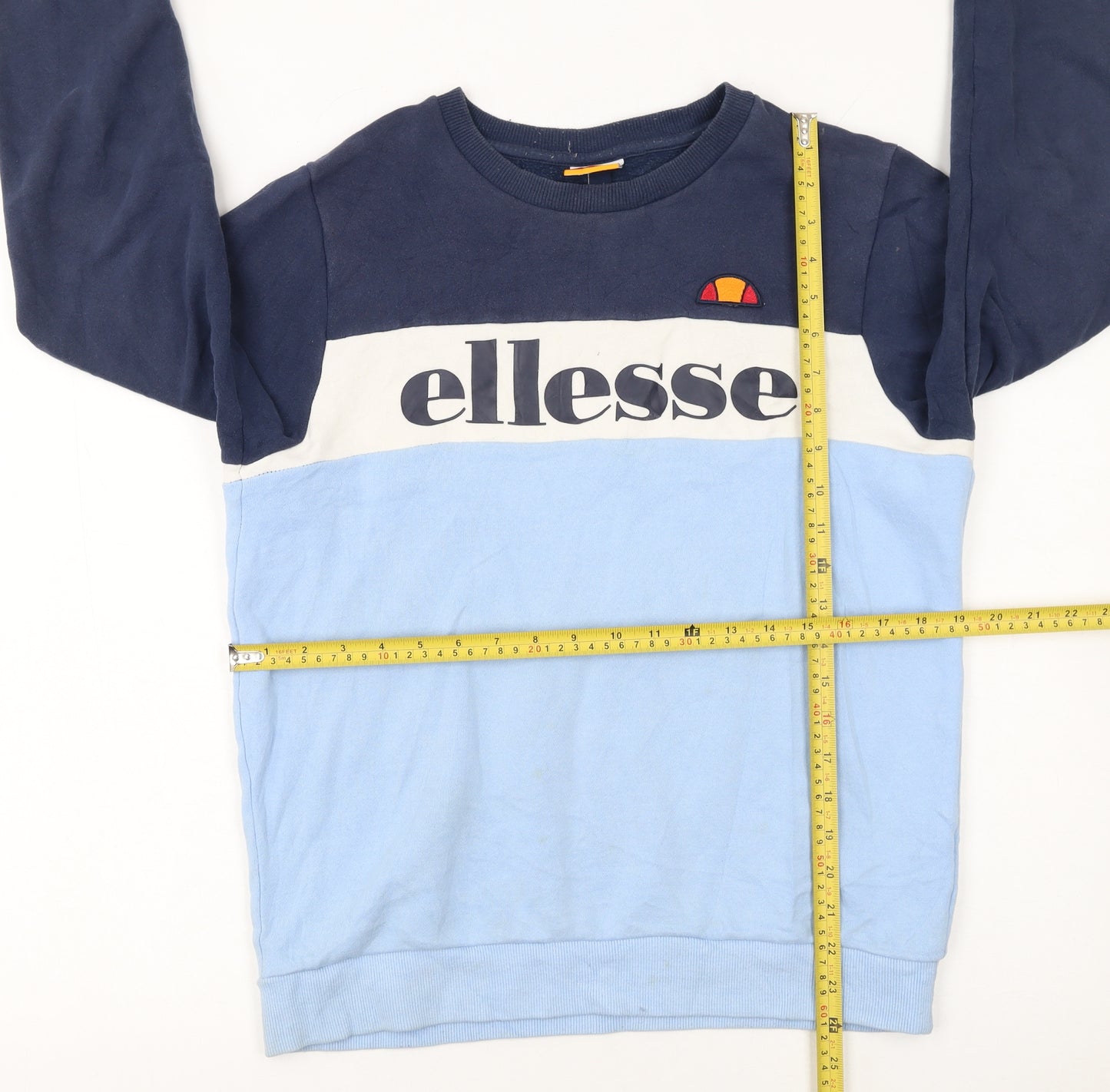 Ellesse Boys Blue Colourblock Logo Sweatshirt 13-14 Years Pullover Crew Neck