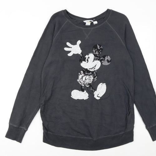 H&M Mama Disney Black Sequin Mickey Sweatshirt Women's UK 12 M
