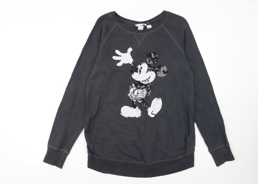 H&M Mama Disney Black Sequin Mickey Sweatshirt Women's UK 12 M