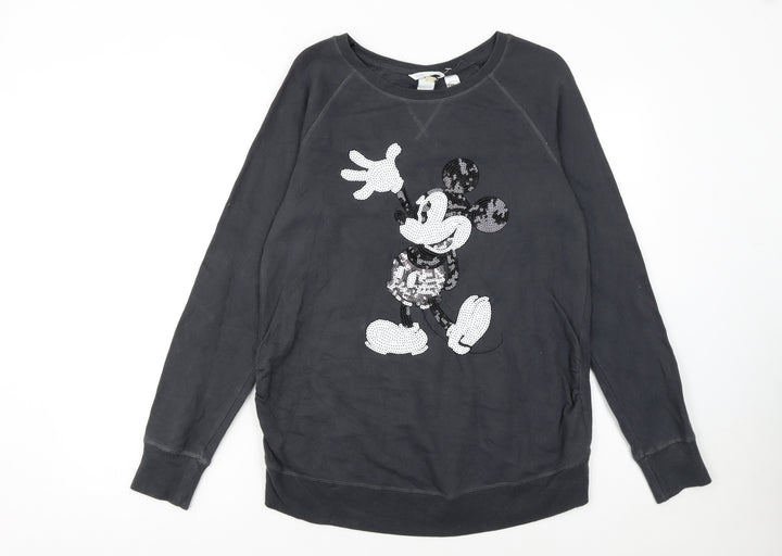 H&M Mama Disney Black Sequin Mickey Sweatshirt Women's UK 12 M