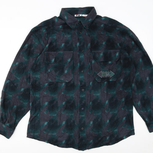Fila Men's Green Flannel Camouflage Button-Up Shirt Size M