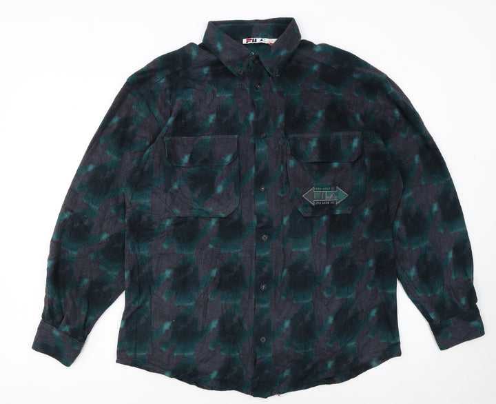 Fila Men's Green Flannel Camouflage Button-Up Shirt Size M