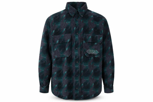 Front view of Fila Men's Green Flannel Camouflage Button-Up Shirt, size M