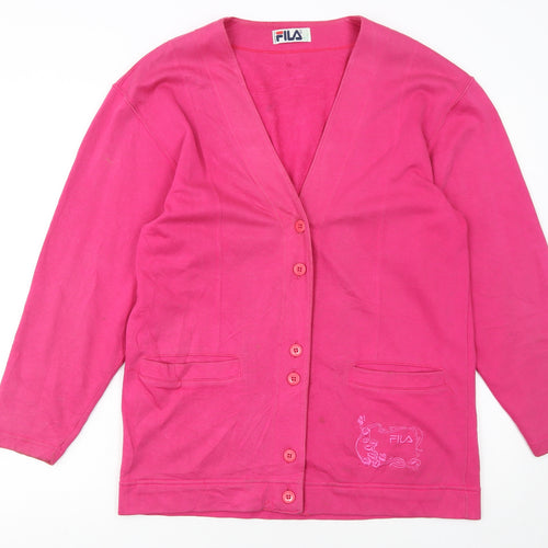 FILA Women's Pink Cotton V-Neck Button Cardigan Size L