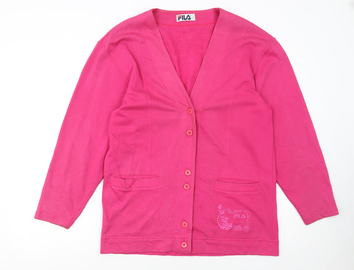 FILA Women's Pink Cotton V-Neck Button Cardigan Size L
