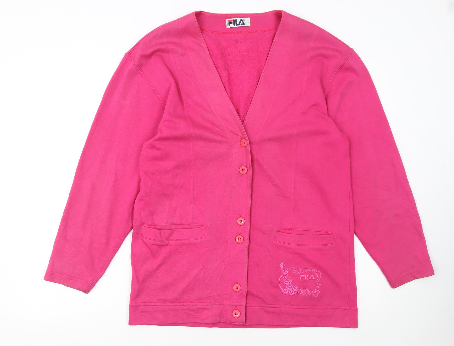 FILA Women's Pink Cotton V-Neck Button Cardigan Size L
